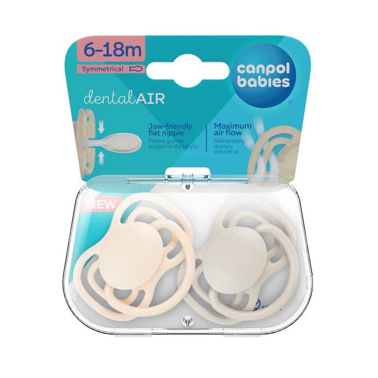 CANPOL silikoninių  raminamųjų čiulptukų rinkinys kūdikiams 6–18 mėn. „Dental Air“, 2 vnt.,nude